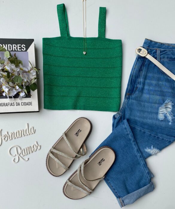 Cropped Feminino Modal sem Bojo Verde - Fernanda Ramos Store