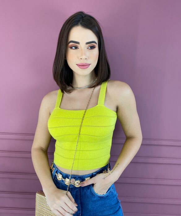 Cropped Feminino Modal sem Bojo Verde Lima Fernanda Ramos Store