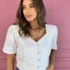 Cropped Feminino sem Bojo de Laise com Botões Branco Fernanda Ramos Store