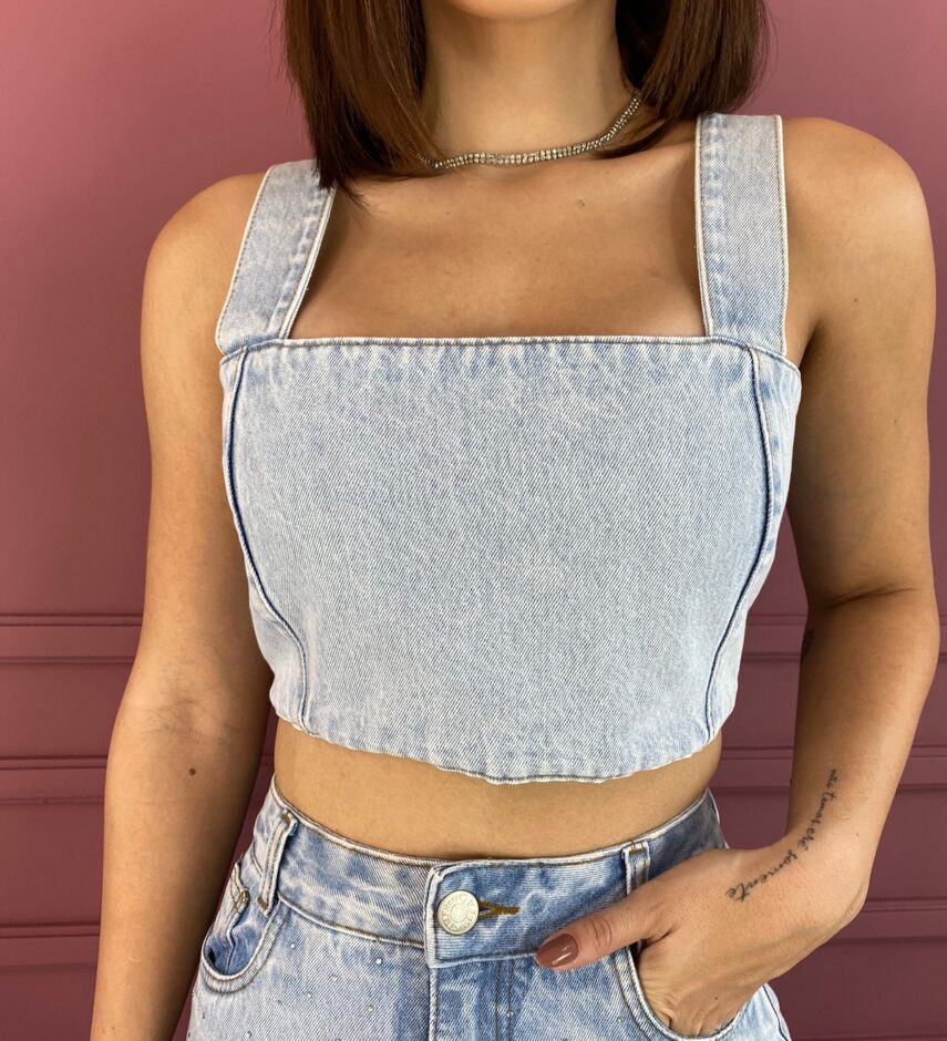Cropped Feminino sem Bojo Jeans Mia - Fernanda Ramos Store
