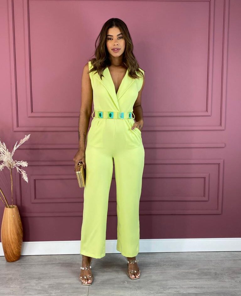 Macacão Feminino sem Bojo com Cinto Verde Lima Fernanda Ramos Store