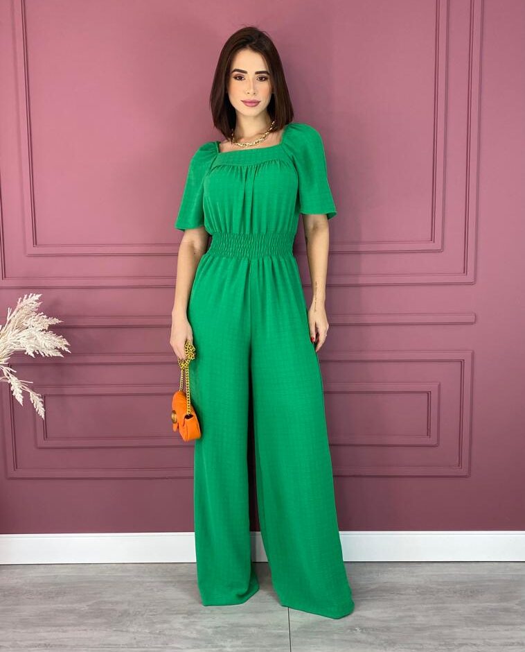 Macacão Feminino sem Bojo com Lastex Manga Curta Verde Fernanda Ramos Store
