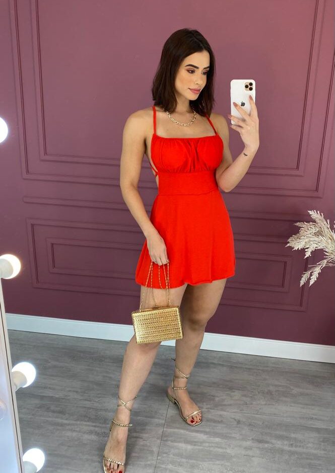 Macaquinho Feminino com Bojo e Detalhe Amarração Vermelho - Fernanda Ramos Store