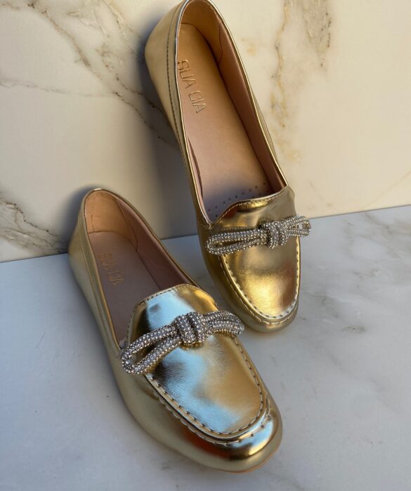 Mocassim Feminino Dourado com Detalhe Fernanda Ramos Store