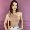 Regata Feminina Modal Nula Manga com Laço Bege Fernanda Ramos Store