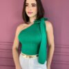 Regata Feminina Modal Nula Manga com Laço Verde Fernanda Ramos Store