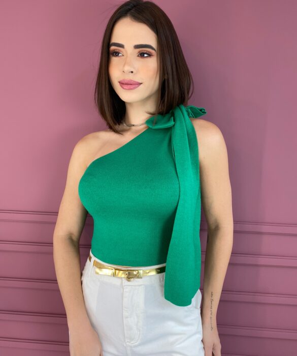 Regata Feminina Modal Nula Manga com Laço Verde Fernanda Ramos Store