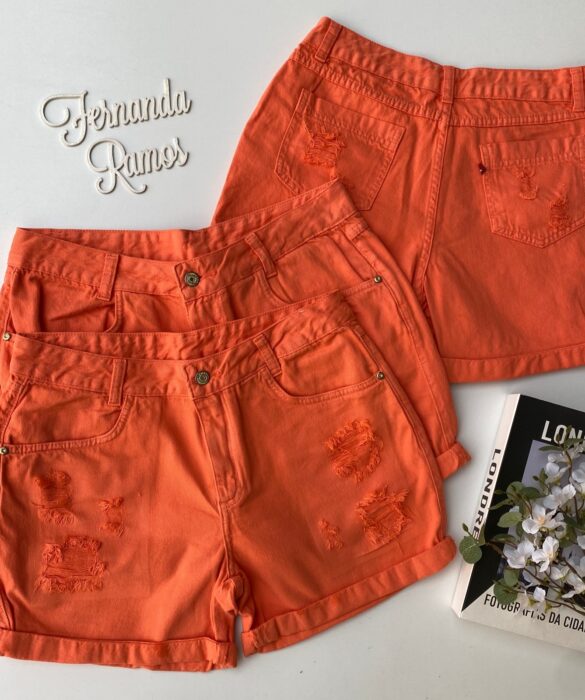 Short Feminino Color Sarja 092882 Laranja Fernanda Ramos Store