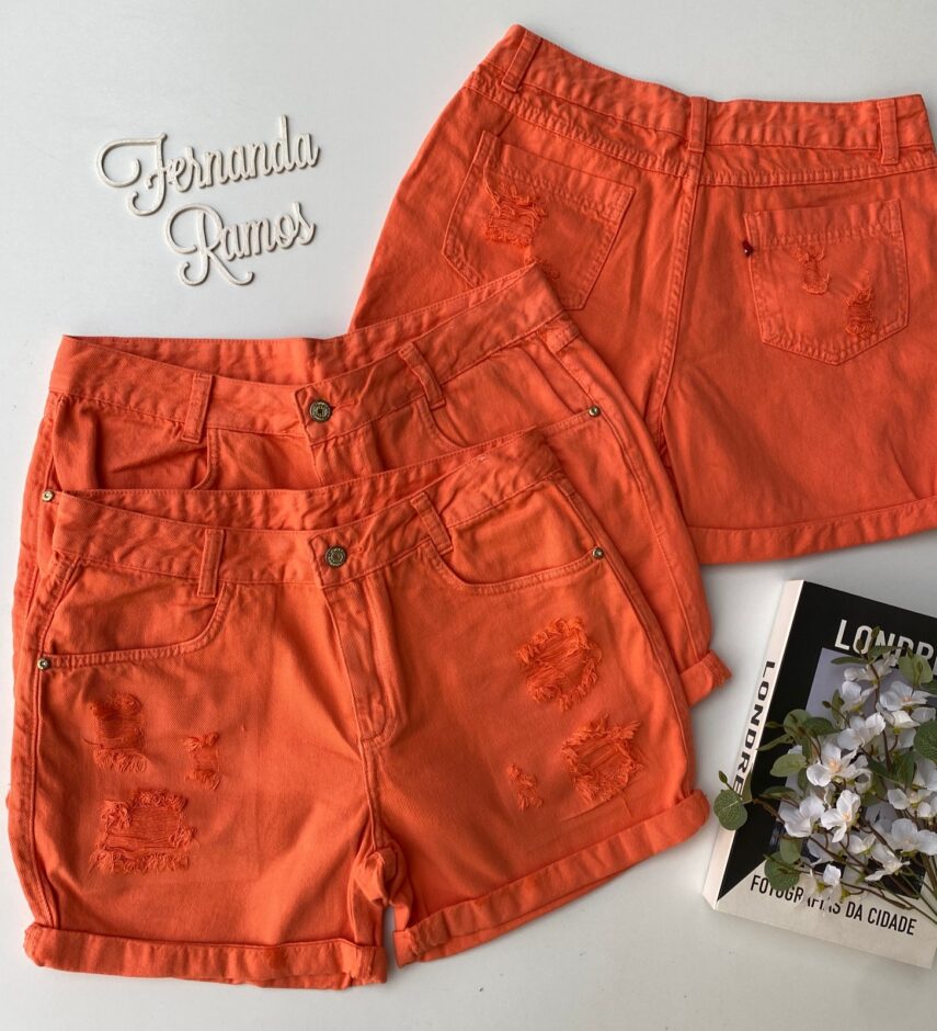 Short Feminino Color Sarja 092882 Laranja Fernanda Ramos Store