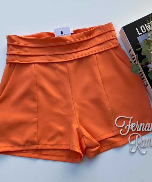 Short Feminino com Detalhe e Bolsos Frontal Laranja Fernanda Ramos Store