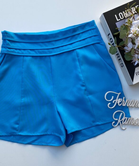 Short Feminino com Detalhe e Bolsos Frontal Azul Fernanda Ramos Store