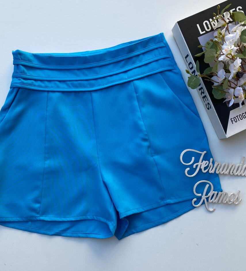Short Feminino com Detalhe e Bolsos Frontal Azul - Fernanda Ramos Store