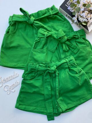 Short Jeans Feminino Clochard com Cinto Verde Bandeira - Fernanda Ramos Store