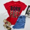 T-shirt Manga Curta Born To Be Free Vermelha Fernanda Ramos Store