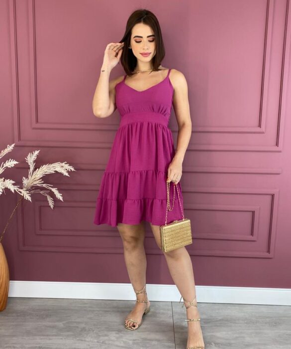 Vestido Curto com Bojo Alça Regulável Fúcsia Fernanda Ramos Store