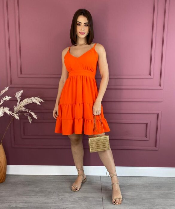 Vestido Curto com Bojo Alça Regulável Laranja Fernanda Ramos Store