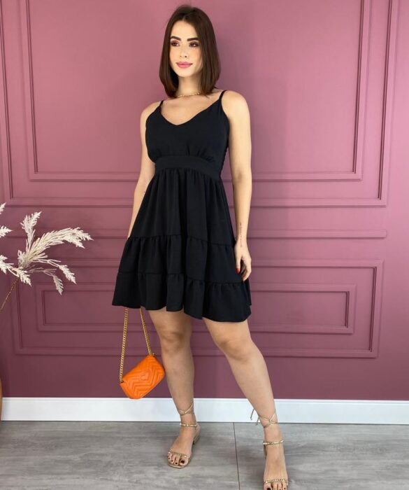 Vestido Curto com Bojo Alça Regulável Preto Fernanda Ramos Store