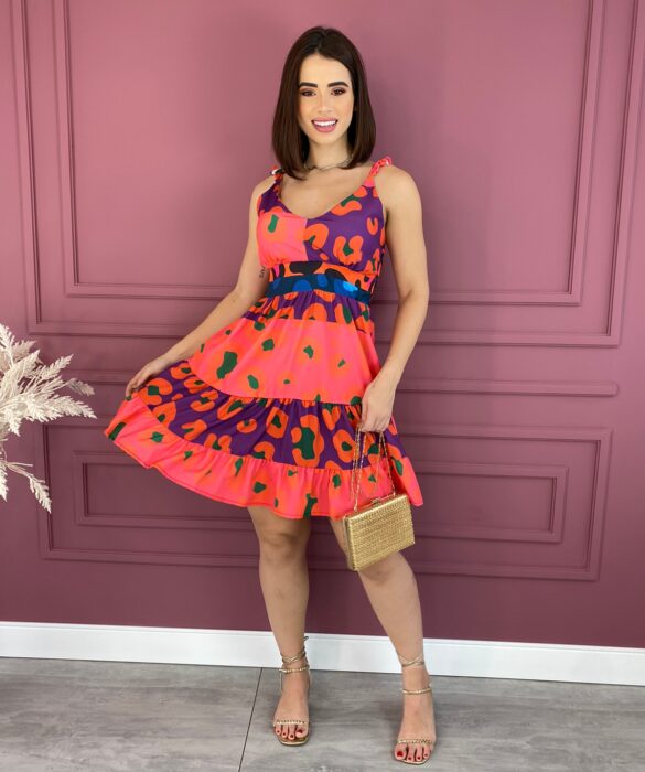 Vestido Curto com Bojo Alças Babadinho Estampado Fernanda Ramos Store