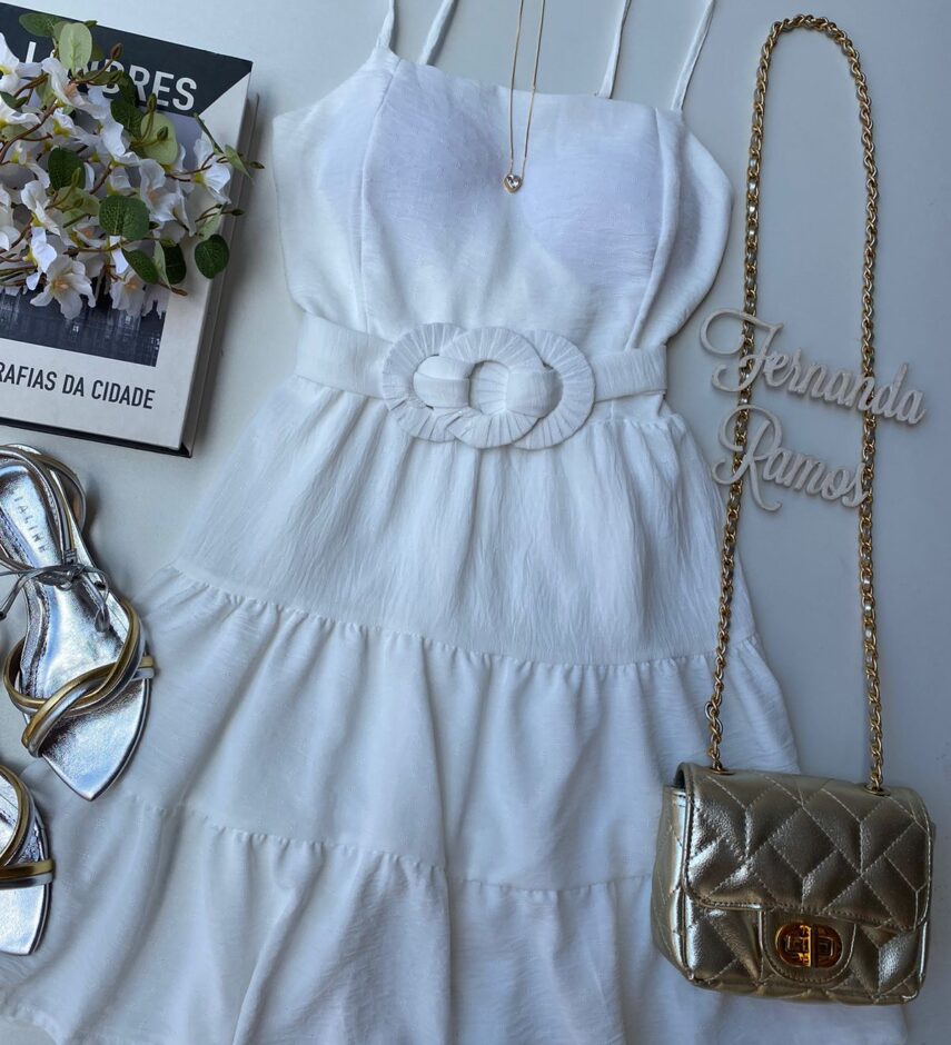 Vestido Curto com Bojo Branco com Detalhe em Amarração - Fernanda Ramos Store