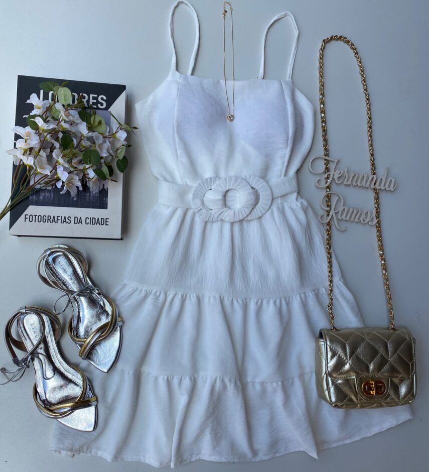 Vestido Curto com Bojo Branco com Detalhe em Amarração - Fernanda Ramos Store