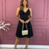 Vestido Curto com Bojo Detalhes Dourado Preto Fernanda Ramos Store