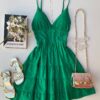 Vestido Curto com Bojo Detalhes Dourado Verde Fernanda Ramos Store