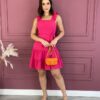 Vestido Curto com Bojo e Amarração Alça com Babados Pink Fernanda Ramos Store