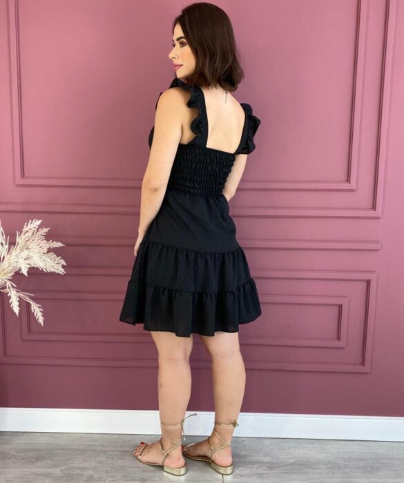 fernandaramosstore com br vestido curto com bojo e amarracao alca com babados preto