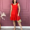 Vestido Curto com Bojo e Amarração Alça com Babados Vermelho Fernanda Ramos Store