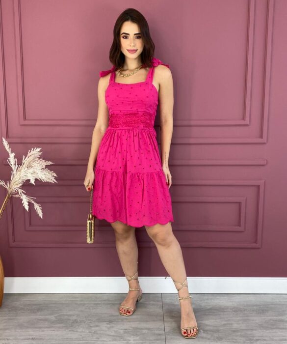 Vestido Curto com Bojo Laise Amarração Alças Pink Fernanda Ramos Store