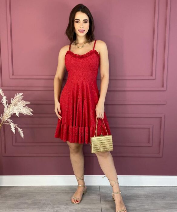 Vestido Curto com Bojo Malha Laise Vermelho Fernanda Ramos Store