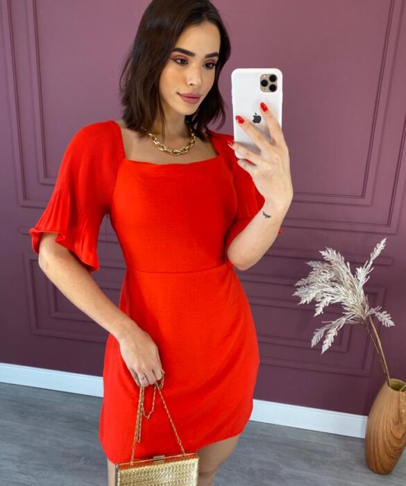 fernandaramosstore com br vestido curto com bojo manga plissada vermelho 2