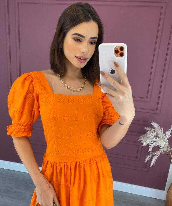 fernandaramosstore com br vestido curto sem bojo de laise manga com lastex laranja 1