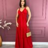 Vestido Longo com Bojo Vermelho Alças com Detalhe Fernanda Ramos Store