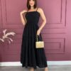 Vestido Longo com Bojo com Detalhe em Amarração Preto Fernanda Ramos Store