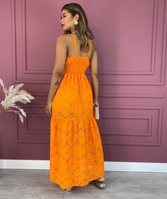 fernandaramosstore com br vestido longo com bojo laise com fenda laranja 3