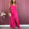 Vestido Longo com Bojo Laise com Fenda Pink Fernanda Ramos Store