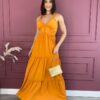 Vestido Longo com Bojo Laranja Alças com Detalhe Fernanda Ramos Store