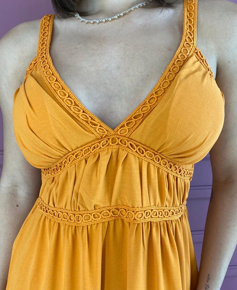 Vestido Longo com Bojo Laranja Alças com Detalhe - Fernanda Ramos Store