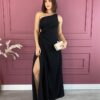 Vestido Longo com Bojo Mula Manca com Fenda Preto Fernanda Ramos Store