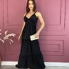 Vestido Longo com Bojo Preto Alças com Detalhe Fernanda Ramos Store