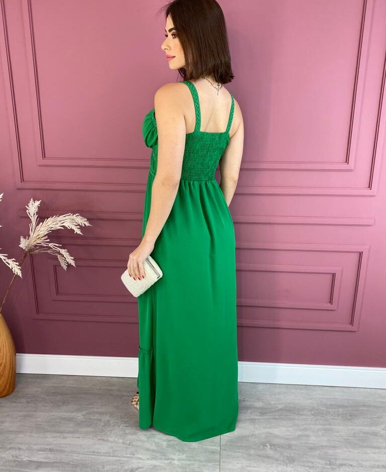 Vestido Longo com Bojo Verde Alças com Detalhe - Fernanda Ramos Store