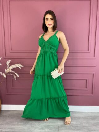 Vestido Longo com Bojo Verde Alças com Detalhe Fernanda Ramos Store