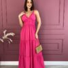 Vestido Longo com Bojo Pink Alças com Detalhe Fernanda Ramos Store