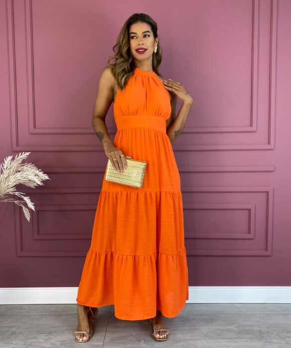 fernandaramosstore com br vestido longo com bojo viscolinho com amarracao laranja