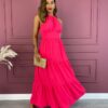 Vestido Longo com Bojo Viscolinho com Amarração Pink Fernanda Ramos Store