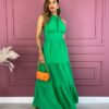 Vestido Longo com Bojo Viscolinho com Amarração Verde Fernanda Ramos Store