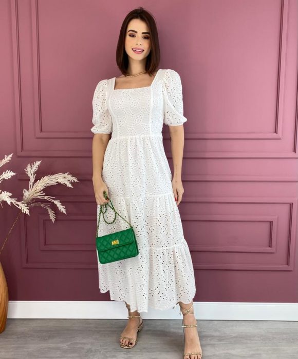 Vestido branco sale longo de laise