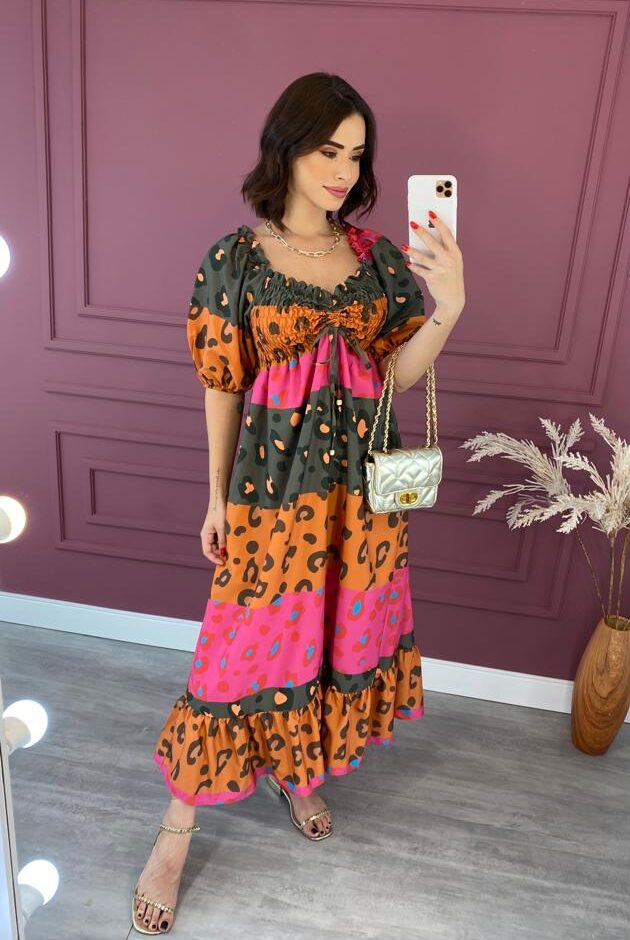 fernandaramosstore com br vestido longo sem bojo com lastex verde pink e laranja 1