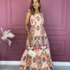 Vestido Longo sem Bojo Estampa Floral Alça Babados Fernanda Ramos Store